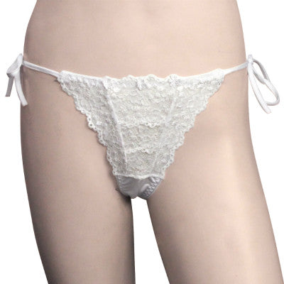 Tricot Fabric Flower Lace Side Strap Open T-Back White