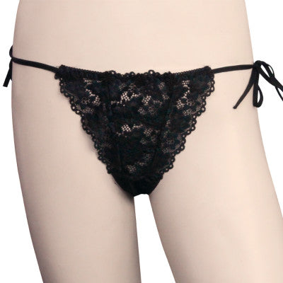 Tricot Fabric Flower Lace Side Tie Open T-Back Black