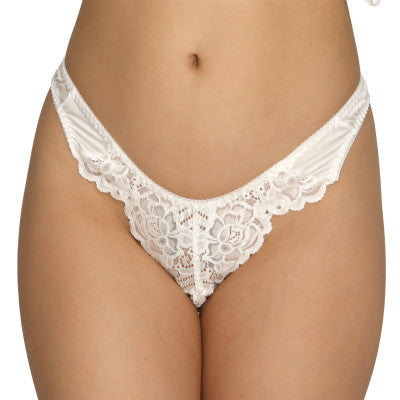 Tricot & Lace Fabric Open Crotch T-Back White