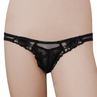 See-Through & Flower Lace Pocket Full Back Black