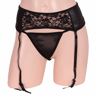 Lady Finish Black Garter & T-Back Set