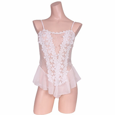 Frill And Lace Cute Babydoll & T-Back Set White