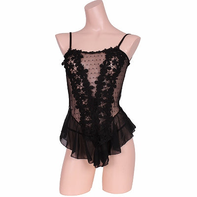 Frill Lace Cute Enhance Babydoll & T-Back Set Black