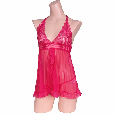 Love Heart Feminine Babydoll & T-Back Set Pink