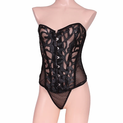 Style Up Lace-Up Corset & T-Back Set Black