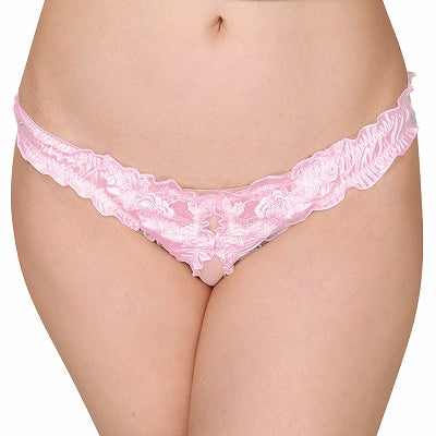 Felica & Flower Lace Crotchless Open T-Back Pink