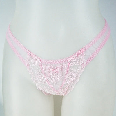 2L Size Lace & Sheer Ultra-Thin T-Back Pink