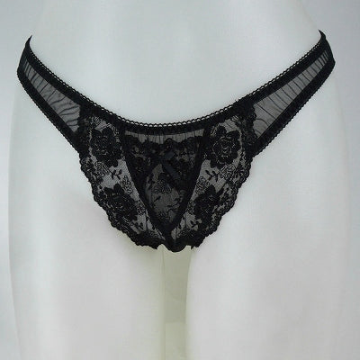 2L Size Lace & Sheer Ultra-Thin T-Back Black