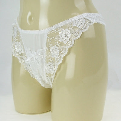 3L Size Glossy Stretch Lace Pocket T-Back White