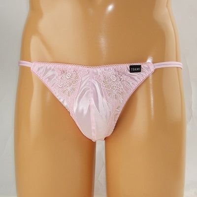 Mens Shiny Stretch Fabric Lace Decorated Full Back Pink