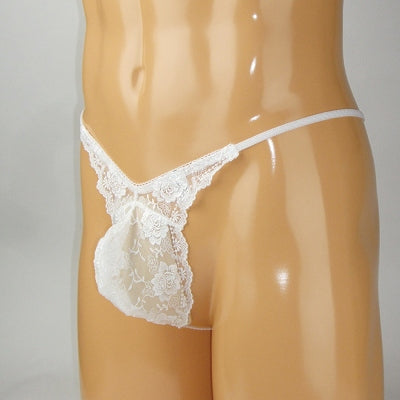 Mens Sheer Lace Side Thin G String White M