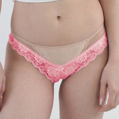 Ultra Thin Sheer Lace Low Rise Crotch Thong Pink