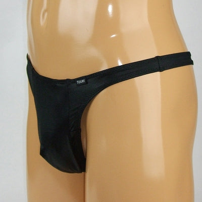 Mens Glossy Stretch Fabric Thong With Pouch L Black