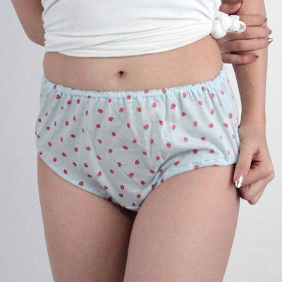 Comfortable Strawberry Pattern Cotton Deep Fit Shorts Sax