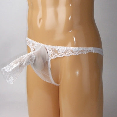 Mens Skeske See-Through Material Sexy Fabric With Lace Pierced Type Tb White