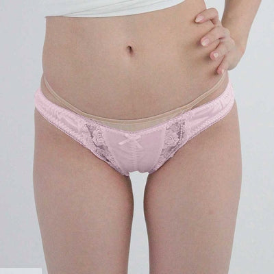 Glossy Fabric Lace-Trimmed Thong Full-Back Pink