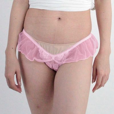 See-Through Fabric With Lace Waist Frill Full Back Pink