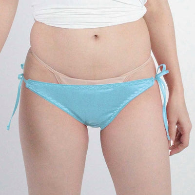 Glossy Soft Fabric Simple Side String Full Back Turquoise