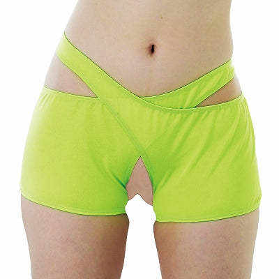 Unisex Crotch Open Cross Separate Shorts Light Green