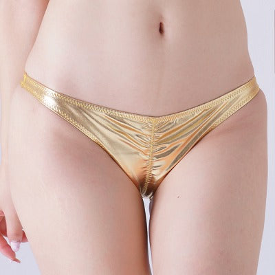 Cherry Love Front And Back Shirring Elastic Insert Thong Full-Back Shorts Gold