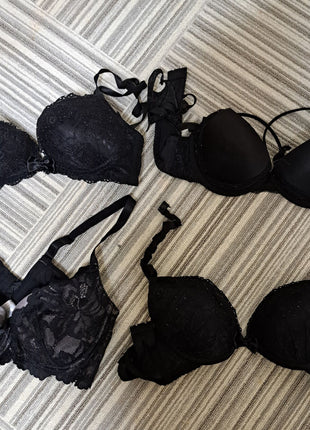 [Premium Used] Black Bra 4-Piece Set