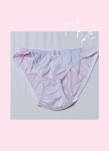 [Premium Used] Worn for 1 day Lilac panties with floral embroidery