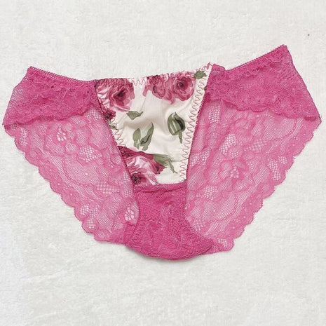 [Premium Used] Lace back rose pattern panty