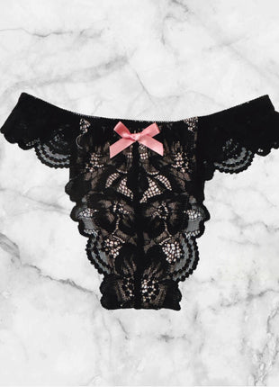 [Premium Used] Aimerfeel's black and pink lace T-back.