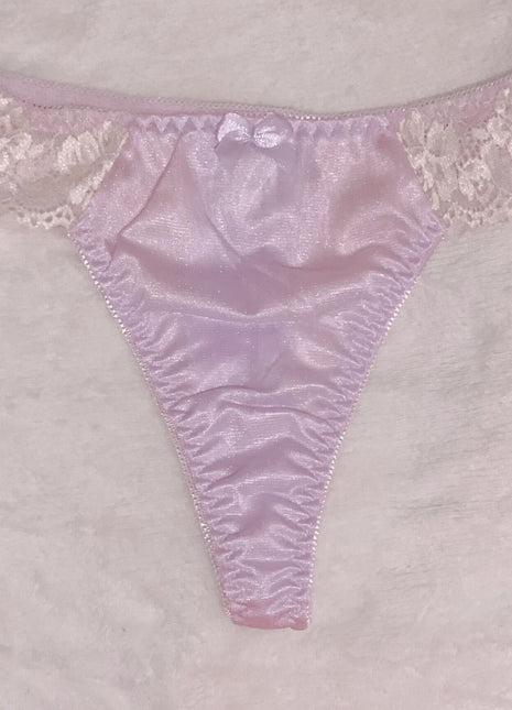 [Premium Used] Worn for one day + one session.  
The transparency is sexy, T-back.  
Light purple satin panty.