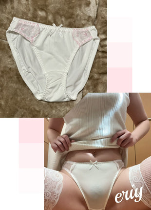 [Premium Used] Tight and plump ♡ White pink pure style full-back panties