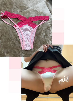 [Premium Used] Smooth and silky satin pink half-back panties